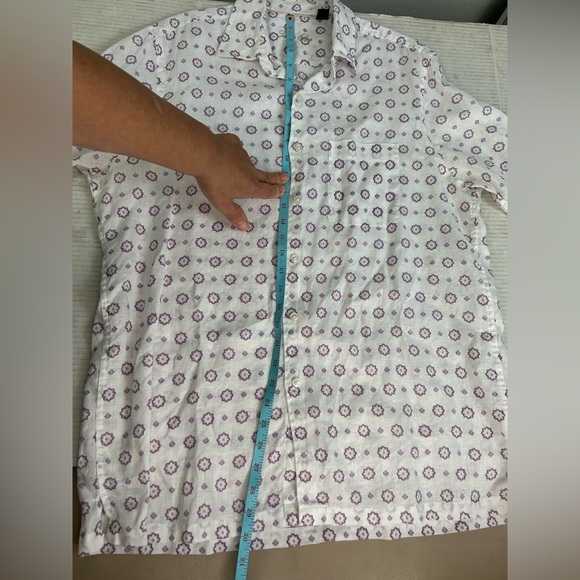 Tasso Elba Mens SZ M 100% Linen White Floral Button Short Sleeve Shirt Vacation - Picture 9 of 11